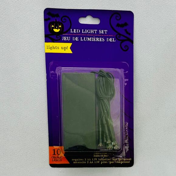 Halloween Led 10 Light Strings Lot of 4 - Lg & Sm Pumpkins Skulls Orange Lights - Picture 2 of 15